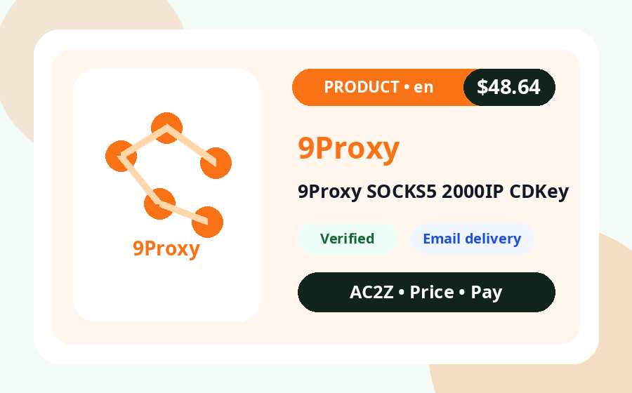 9Proxy SOCKS5 2000IP CDKey AC2Z product image with price, stock and delivery note