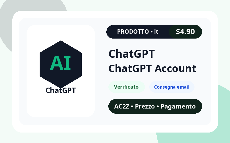 ChatGPT account AC2Z immagine del prodotto con prezzo, disponibilità e nota di consegna