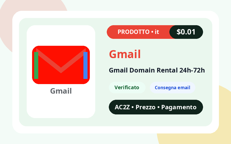 Gmail noleggio dominio 24h-72h AC2Z immagine del prodotto con prezzo, disponibilità e nota di consegna