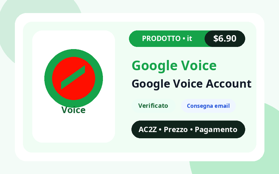 Google Voice account AC2Z immagine del prodotto con prezzo, disponibilità e nota di consegna