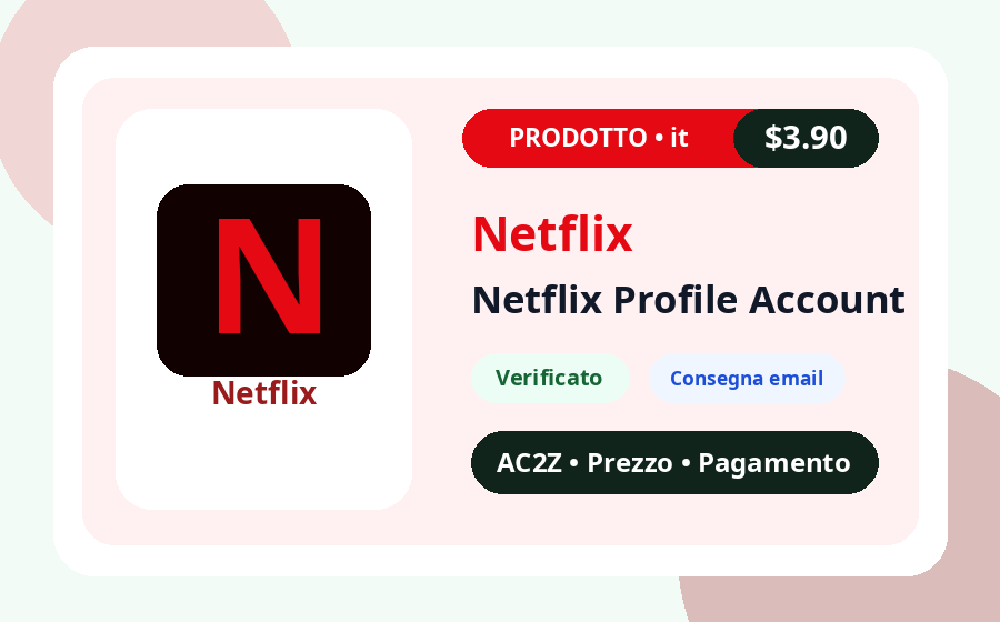 Netflix profilo account AC2Z immagine del prodotto con prezzo, disponibilità e nota di consegna