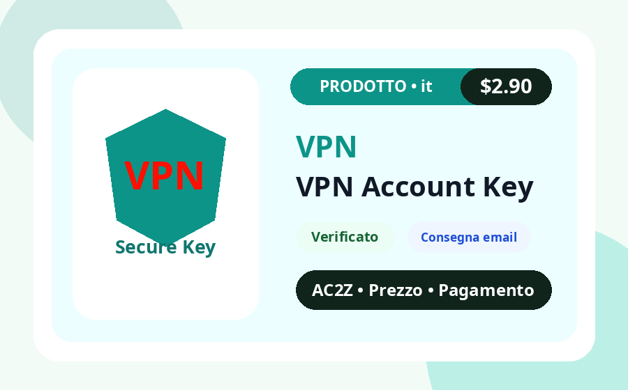 VPN account chiave AC2Z immagine del prodotto con prezzo, disponibilità e nota di consegna