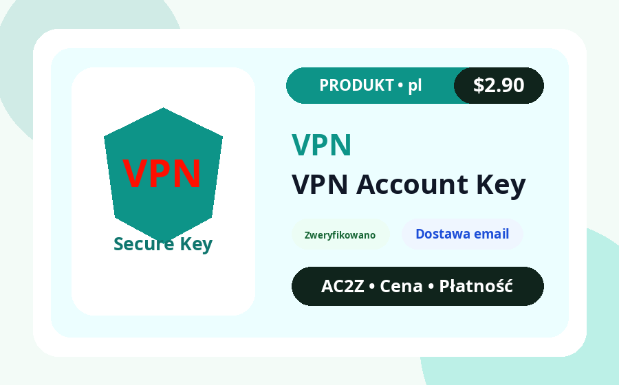 VPN konto klucz AC2Z obraz produktu z ceną, stanem i notą dostawy